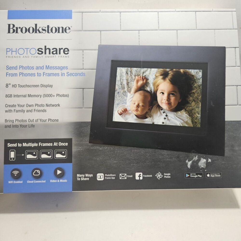 Brookstone PhotoShare 8” Smart Digital Picture Frame FSM08BLB -BLACK Open Box